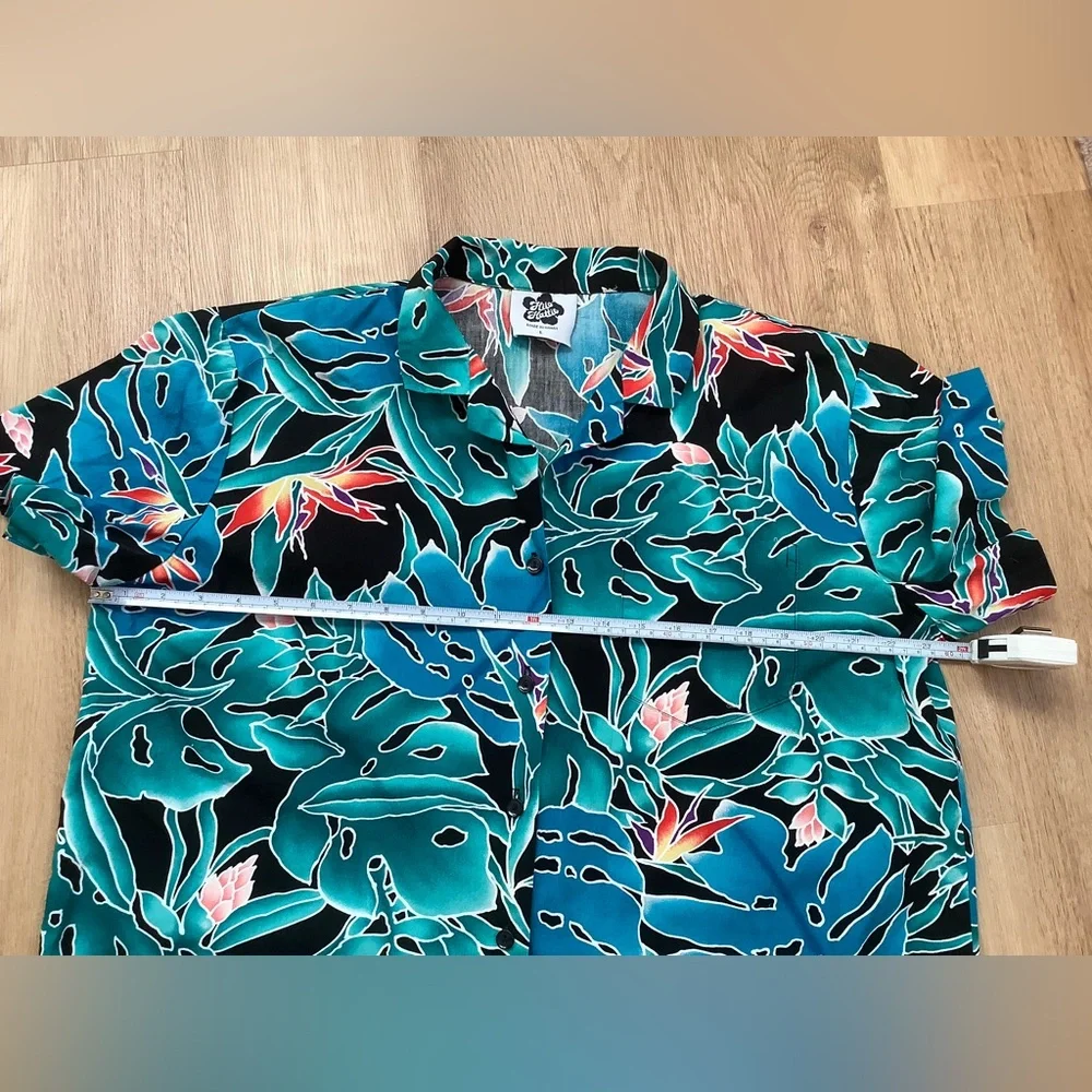 Vintage Hilo Hattie authentic Hawaiian unisex shirt teal black vacation beach